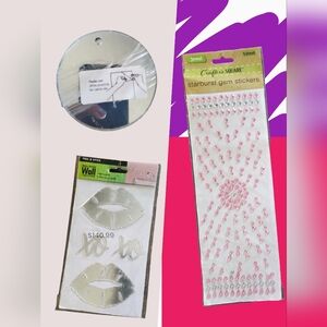 MIRROR CIRCLES, (2pk)LIPS (2pk)PINK STARBURST GEMS Wall Creations PEEL & STICK